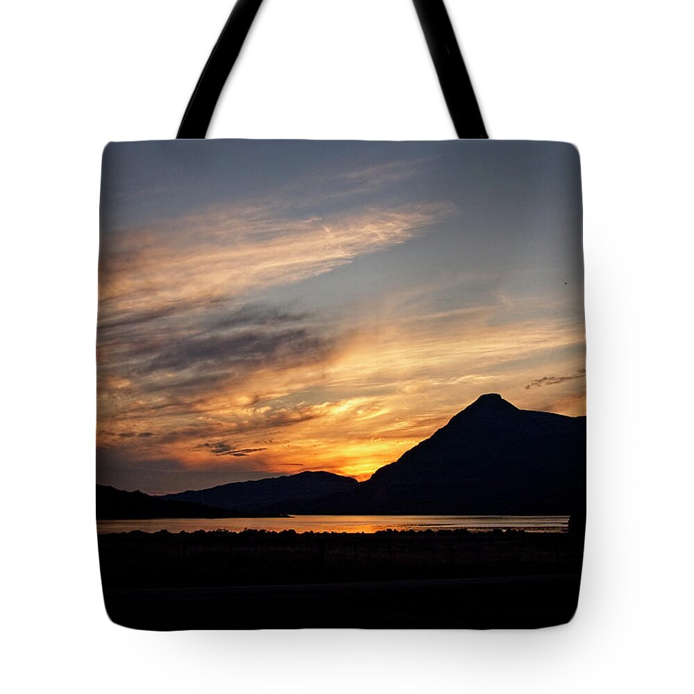 Sunset Tote Bag featuring the photograph Sunset over Loch Assynt by Tony Mills