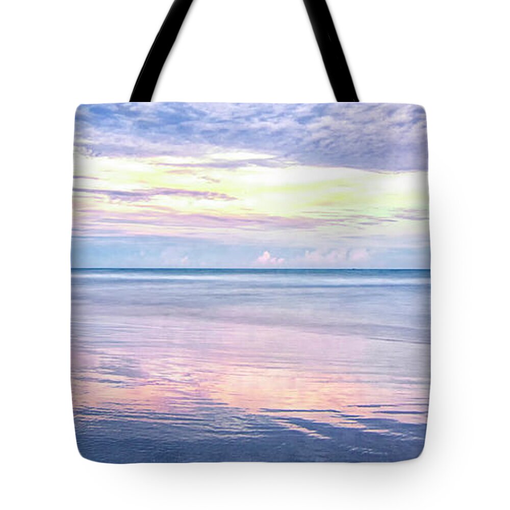 Sunset Tote Bag featuring the photograph Sunset Over the Atlantic - North Carolina Crystal Coast by Bob Decker