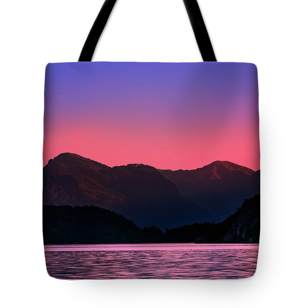 Lake Tote Bag featuring the photograph Sunset over the lake by The P