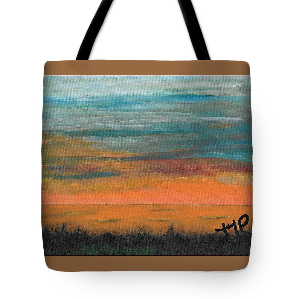 Sun Tote Bag featuring the painting Sunset Overseas by Esoteric Gardens KN