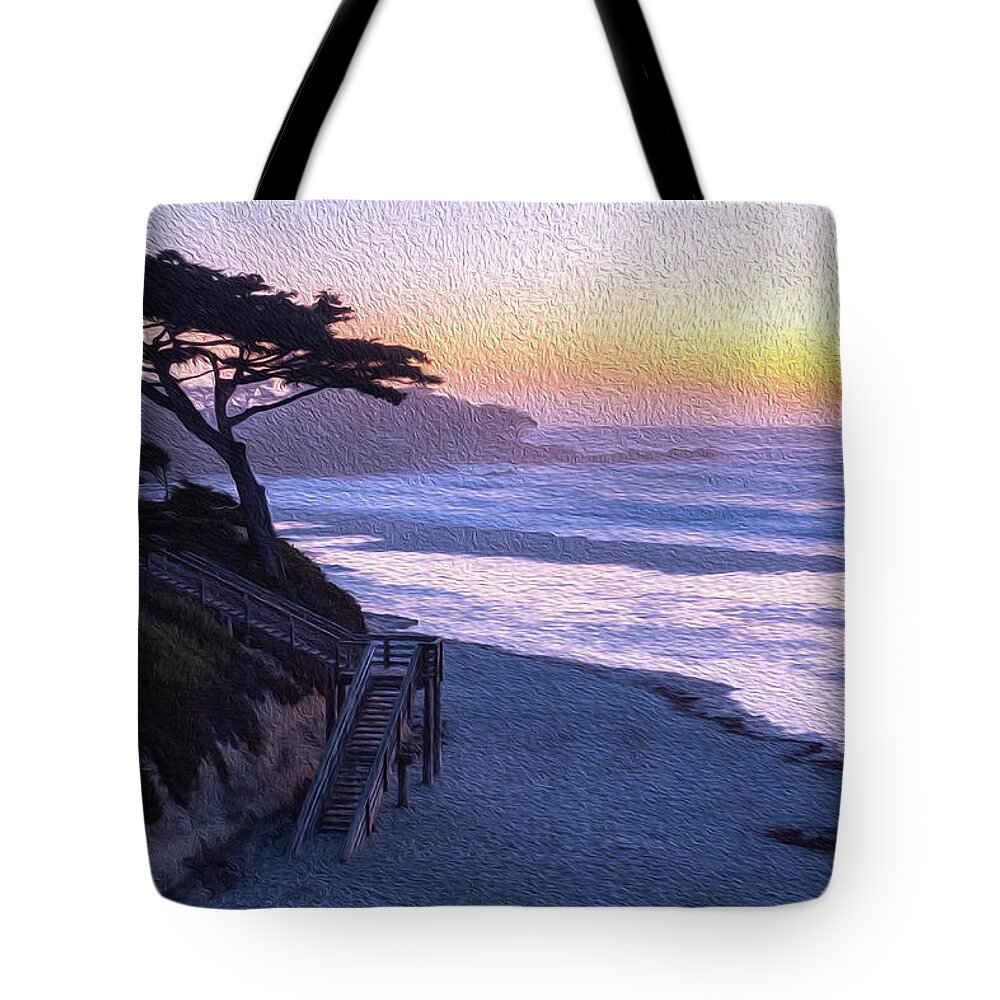 Ngc Tote Bag featuring the photograph Sunset Painting at Carmel Beach by Robert Carter