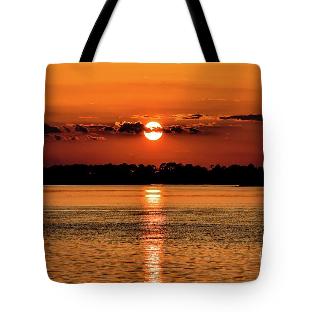 Sunset Tote Bag featuring the photograph Sunset Reflection on Pensacola Bay by Beachtown Views