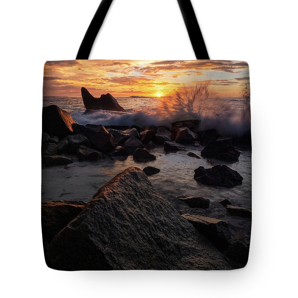 Sunset Tote Bag featuring the photograph Sunset splash by Erika Valkovicova