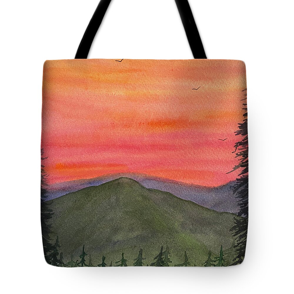 Sunset Tote Bag featuring the painting Sunset Trees by Lisa Neuman