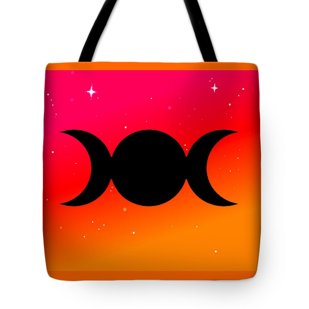 Digital Tote Bag featuring the digital art Sunset Triple Moon Goddess Symbol on Warm Ombre by Vicki Noble