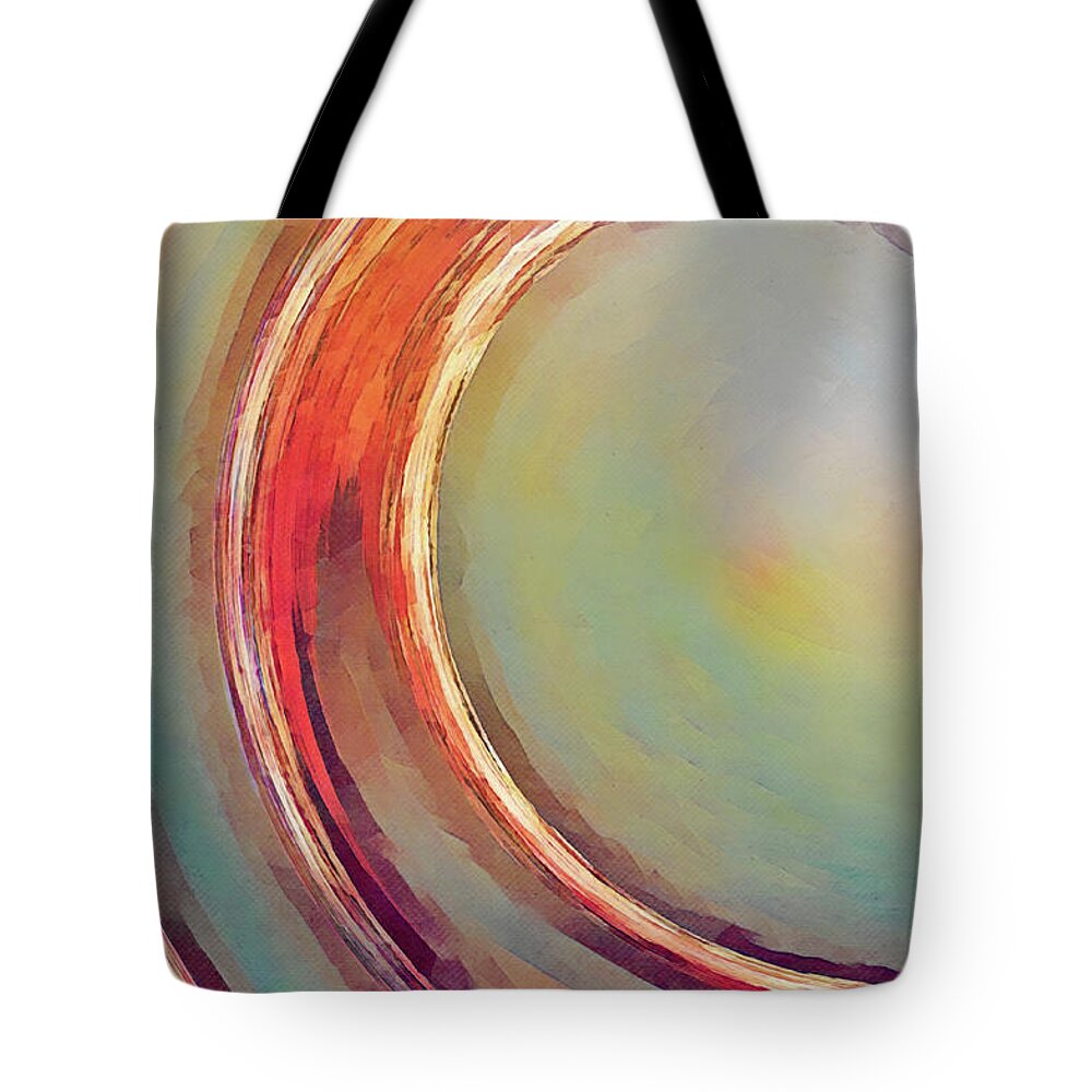 Wave Tote Bag featuring the digital art Sunset Wave Abstract by Gaby Ethington