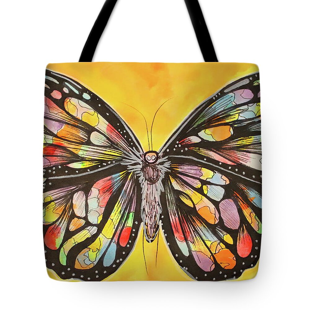 Butterfly Tote Bag featuring the painting Sunshine Flutter Suncatcher Butterfly by Kenneth Pope