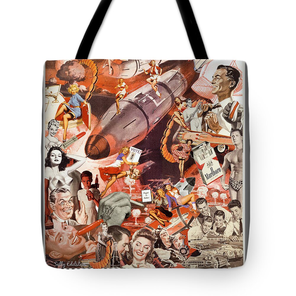 Collage Tote Bag featuring the mixed media Supersizing the Superpower by Sally Edelstein
