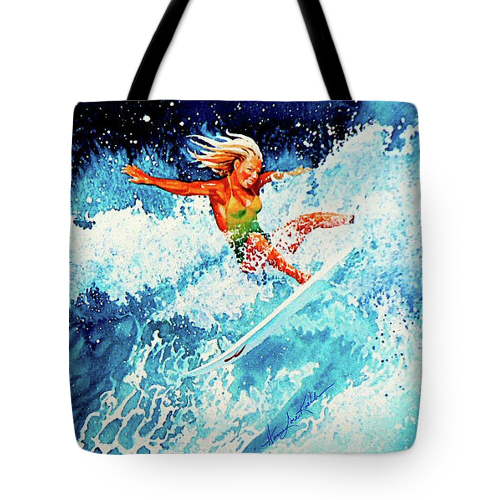 Sports Art Tote Bag featuring the painting Surfer Girl by Hanne Lore Koehler