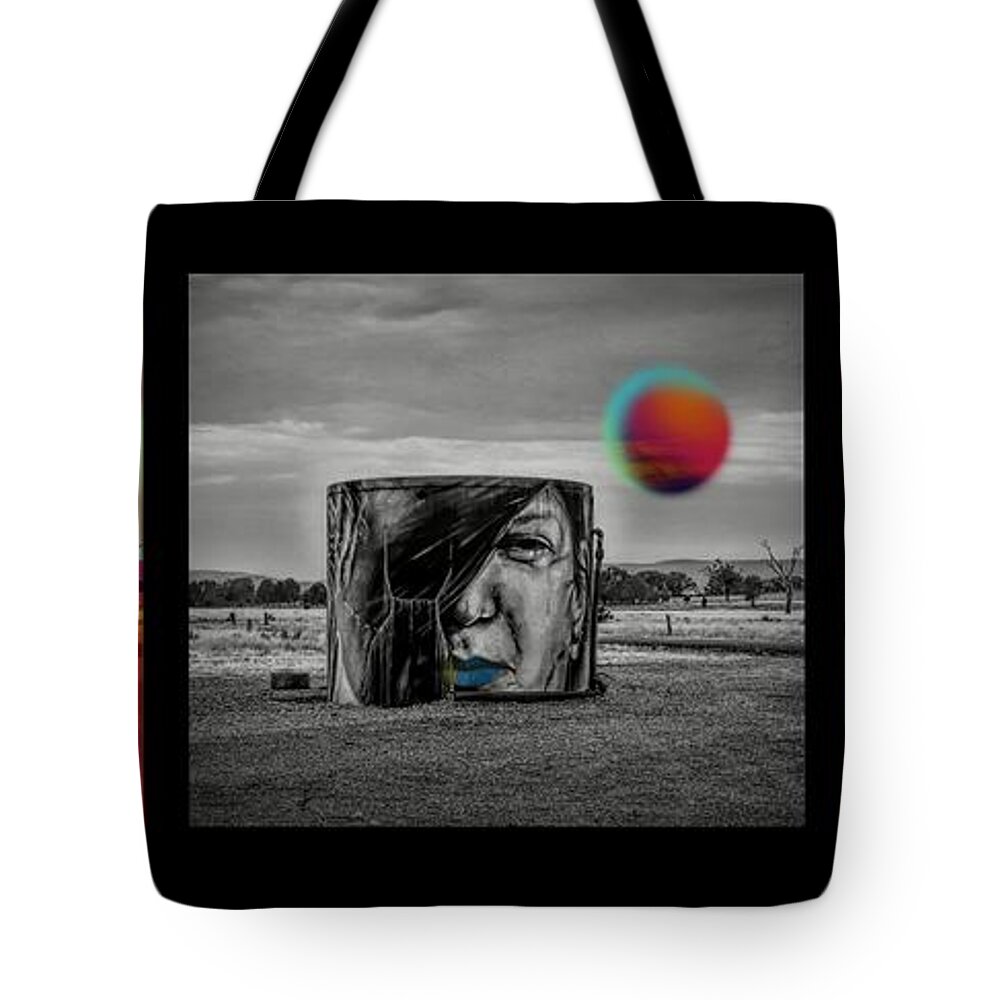 Surrealism Tote Bag featuring the mixed media Surreal Scene Winton Wetlands by Joan Stratton