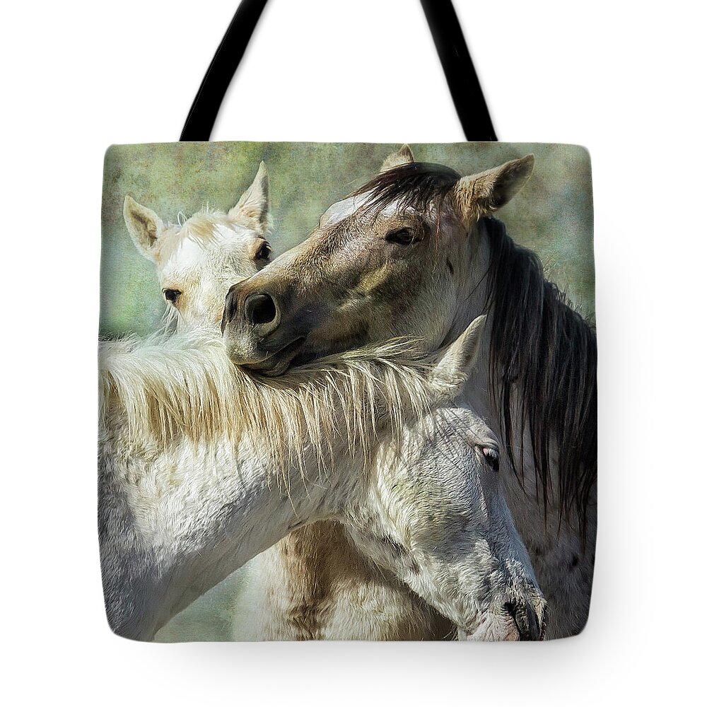 Wild Horses Tote Bag featuring the photograph Surrounded by Love by Belinda Greb