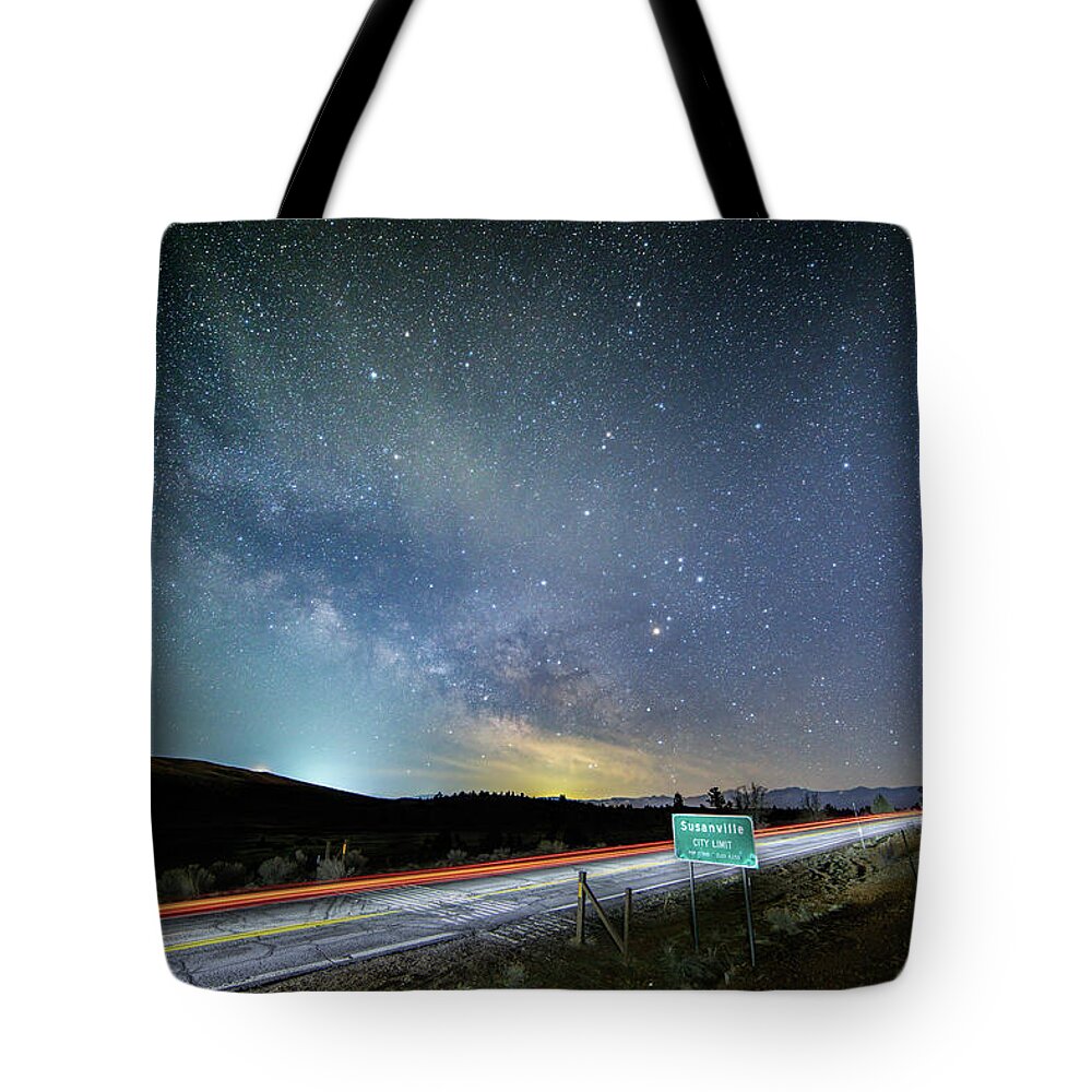 Milky Way Tote Bag featuring the photograph Susanville City Limits by Randy Robbins