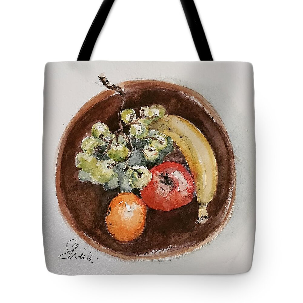 Still Life Tote Bag featuring the painting Sustenance in a Wooden Bowl by Sheila Romard