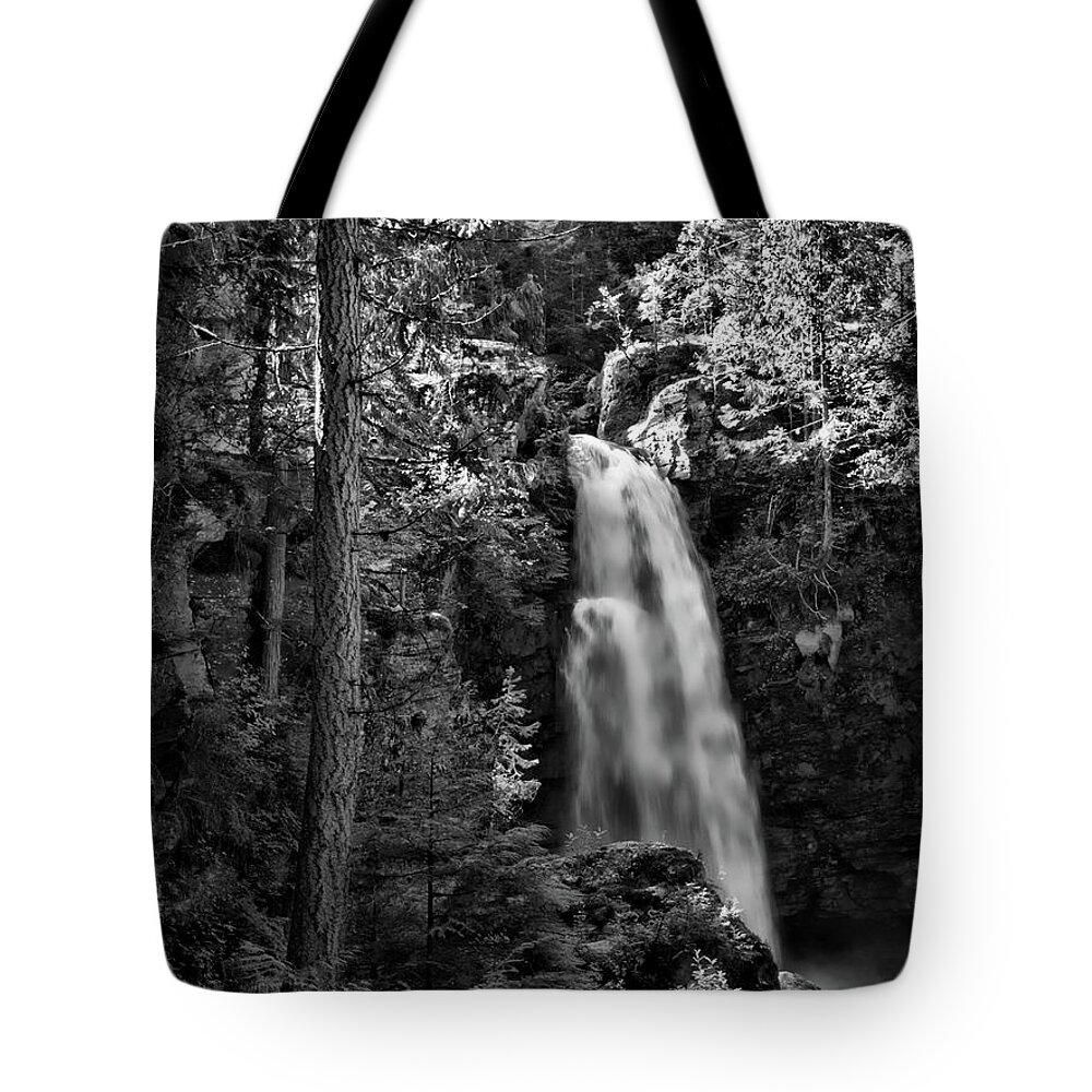 Canada Tote Bag featuring the photograph Sutherland Falls Black and White by Allan Van Gasbeck