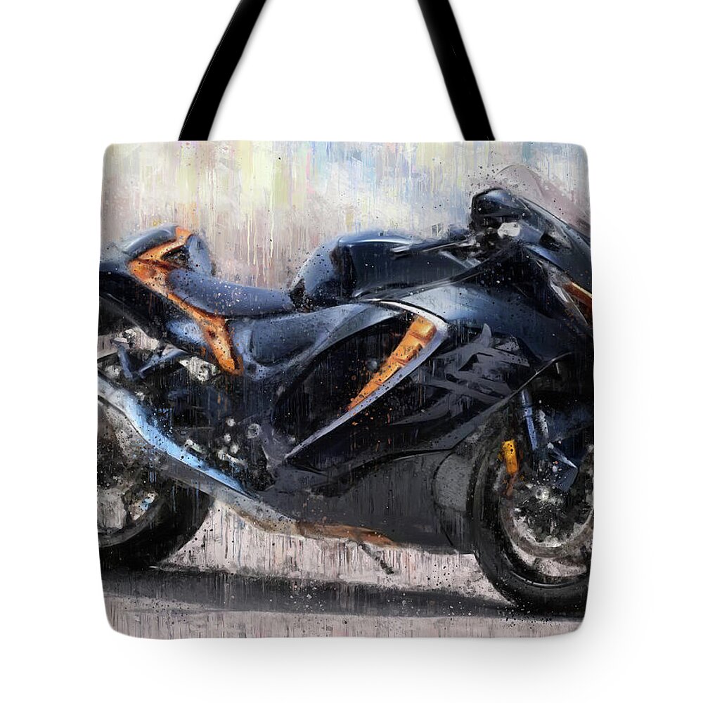 Motorcycle Tote Bag featuring the painting SUZUKI HAYABUSA GSX1300R Motorcycles by Vart by Vart