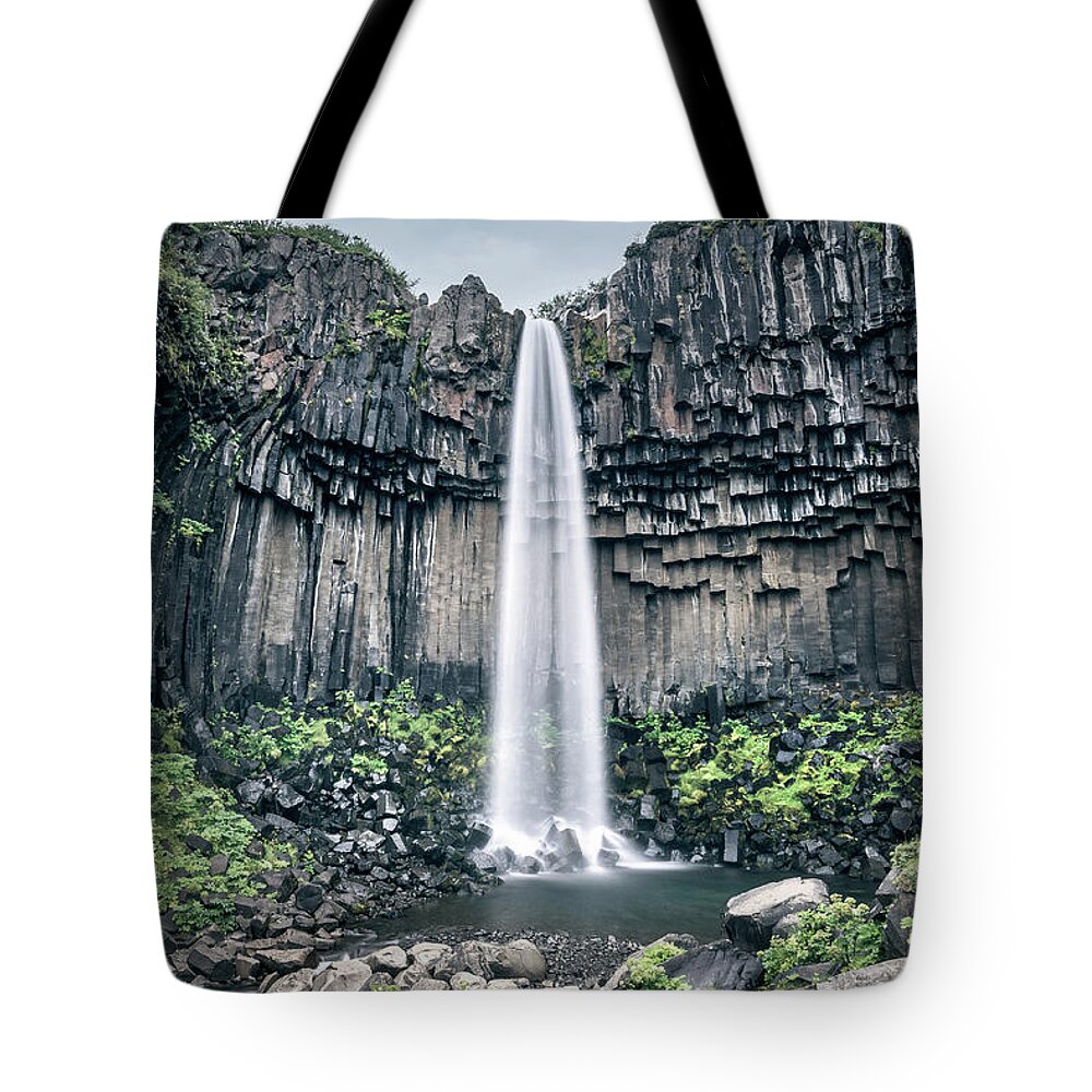 Iceland Tote Bag featuring the photograph Svartifoss, the Black Fall, Iceland by Delphimages Photo Creations