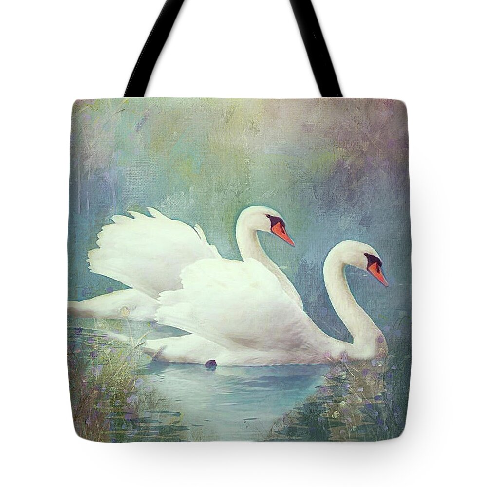Swan Tote Bag featuring the mixed media Swan Dreams by Kathy Kelly