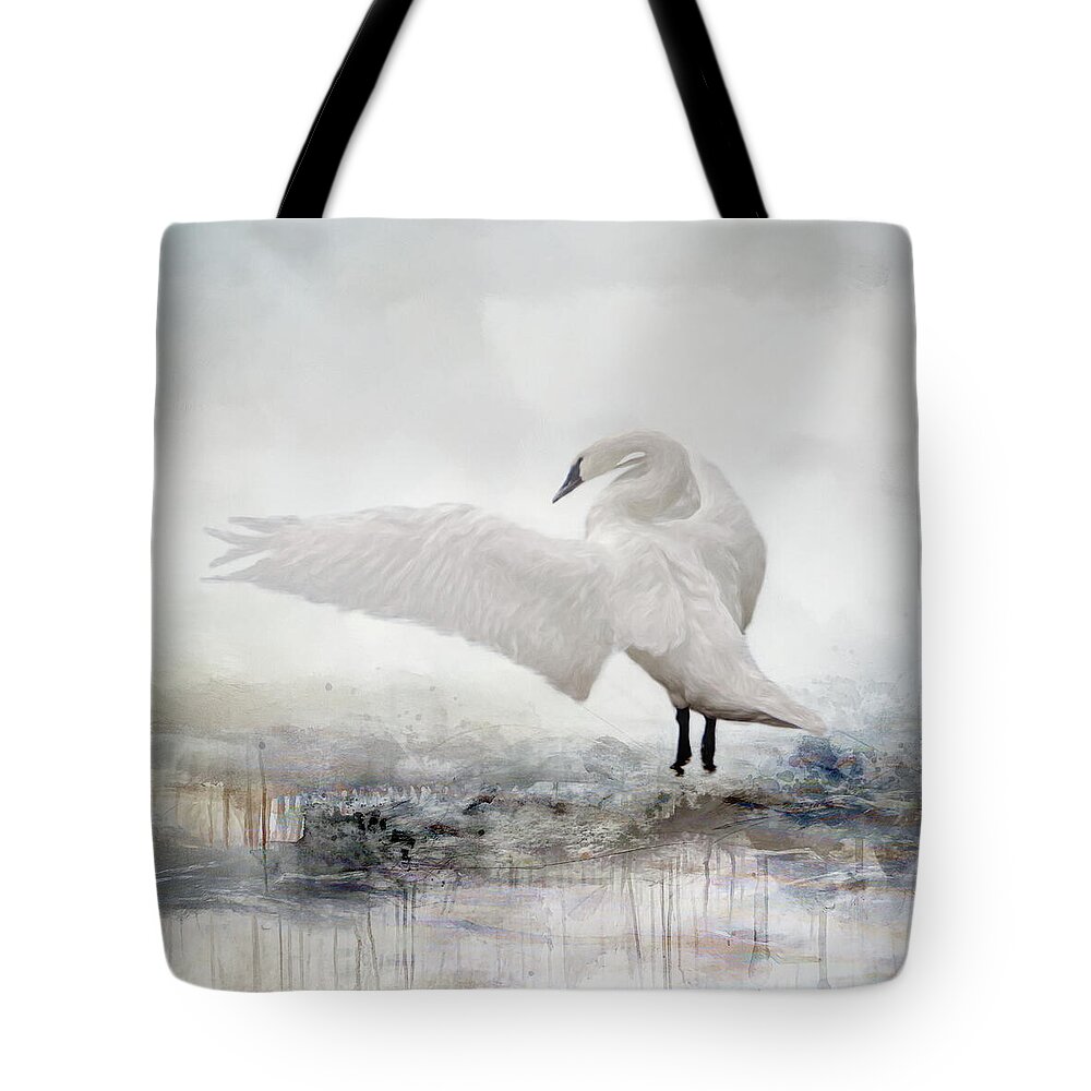 Swan Tote Bag featuring the digital art White Swan by Marilyn Wilson