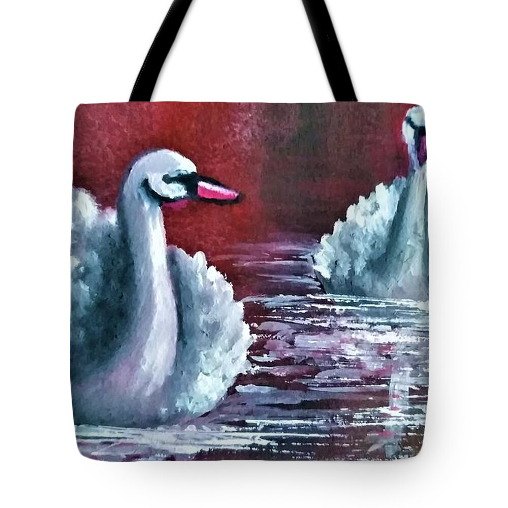Swan Tote Bag featuring the painting Swans by Tara Krishna