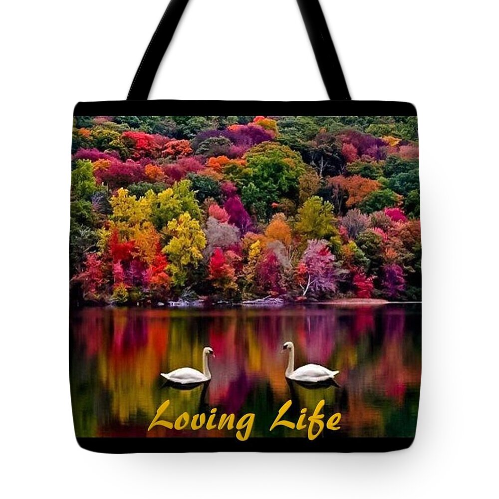 Swans Tote Bag featuring the photograph Swans Loving Life by Nancy Ayanna Wyatt