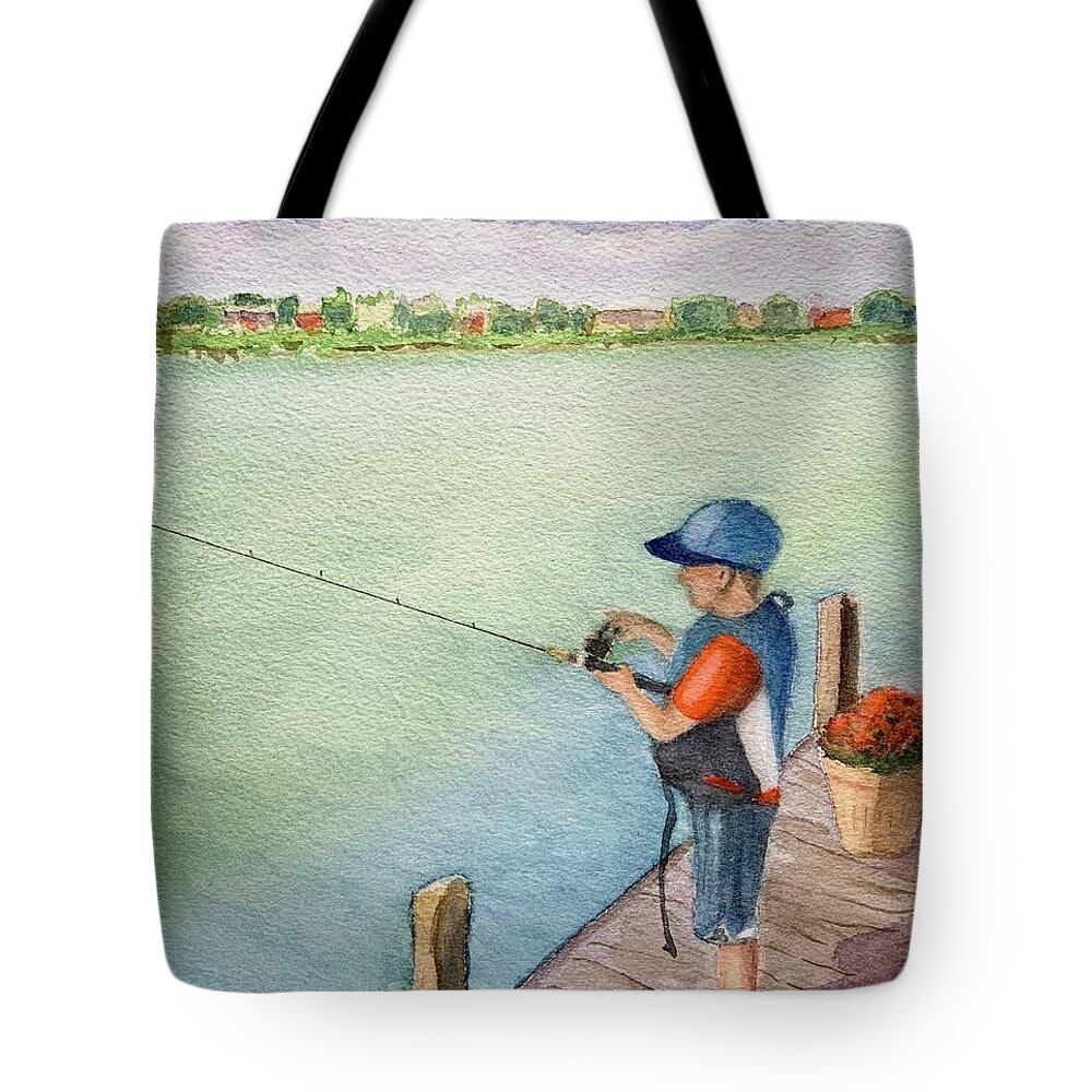 Fishing Tote Bag featuring the painting Sweet Henry Fishing by Sue Carmony