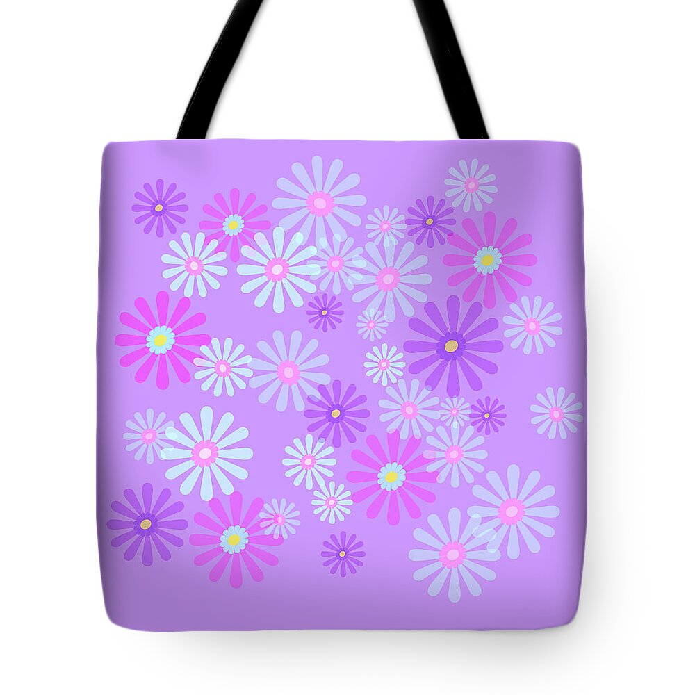 Pink Tote Bag featuring the digital art Sweet Purple Daisies of Spring by Marianne Campolongo
