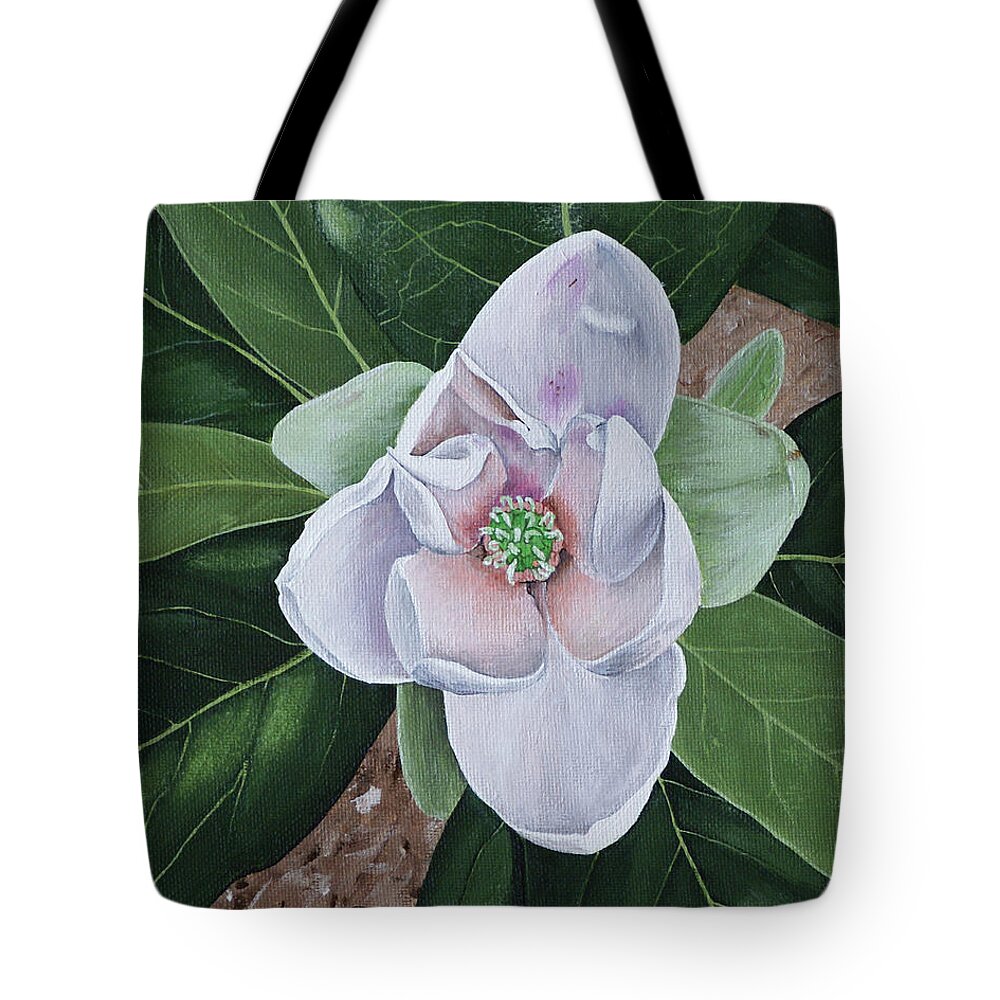 Sweetbay Magnolia Tote Bag featuring the painting Sweetbay Magnolia by Heather E Harman