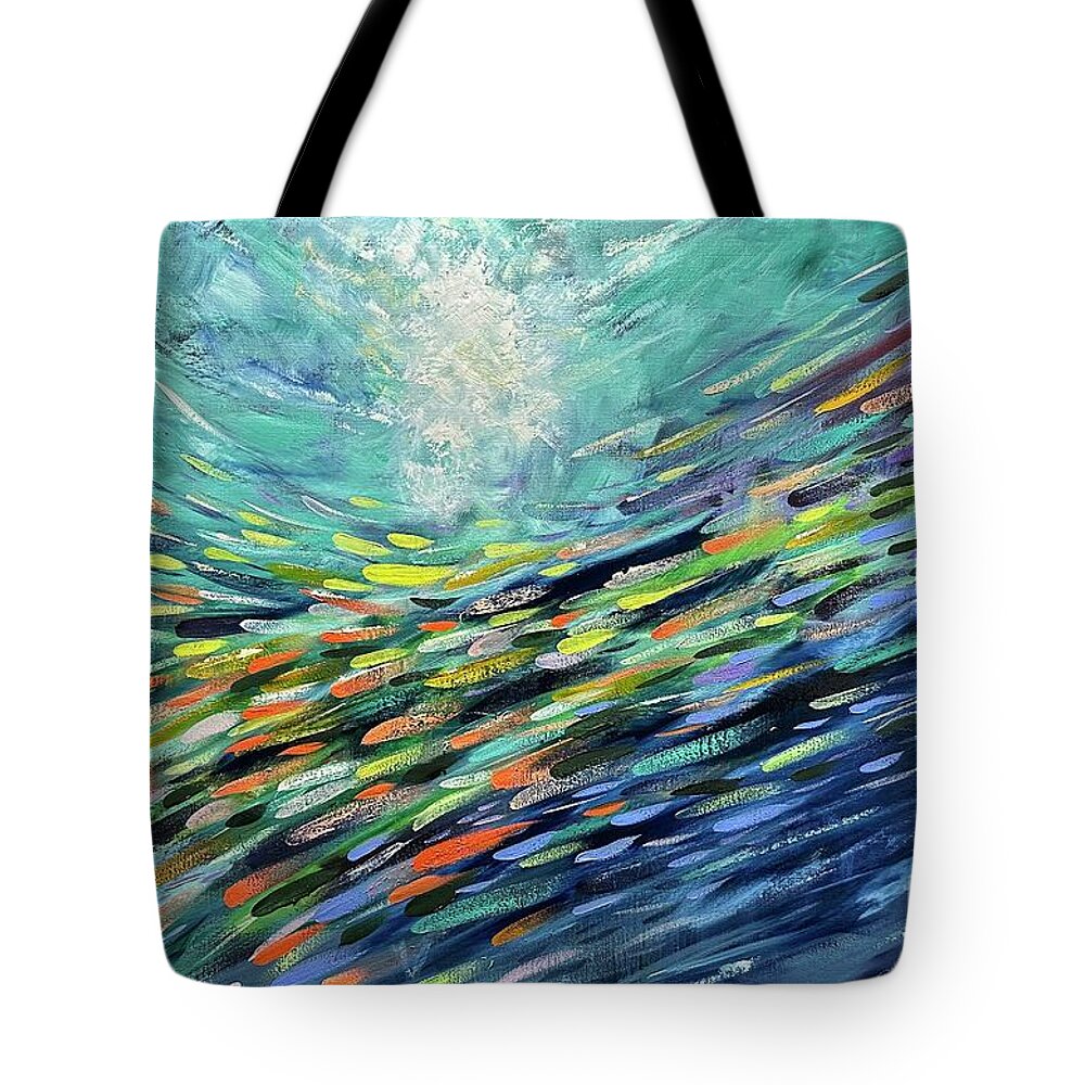 Fish Tote Bag featuring the painting Swim to the Light by Alan Metzger
