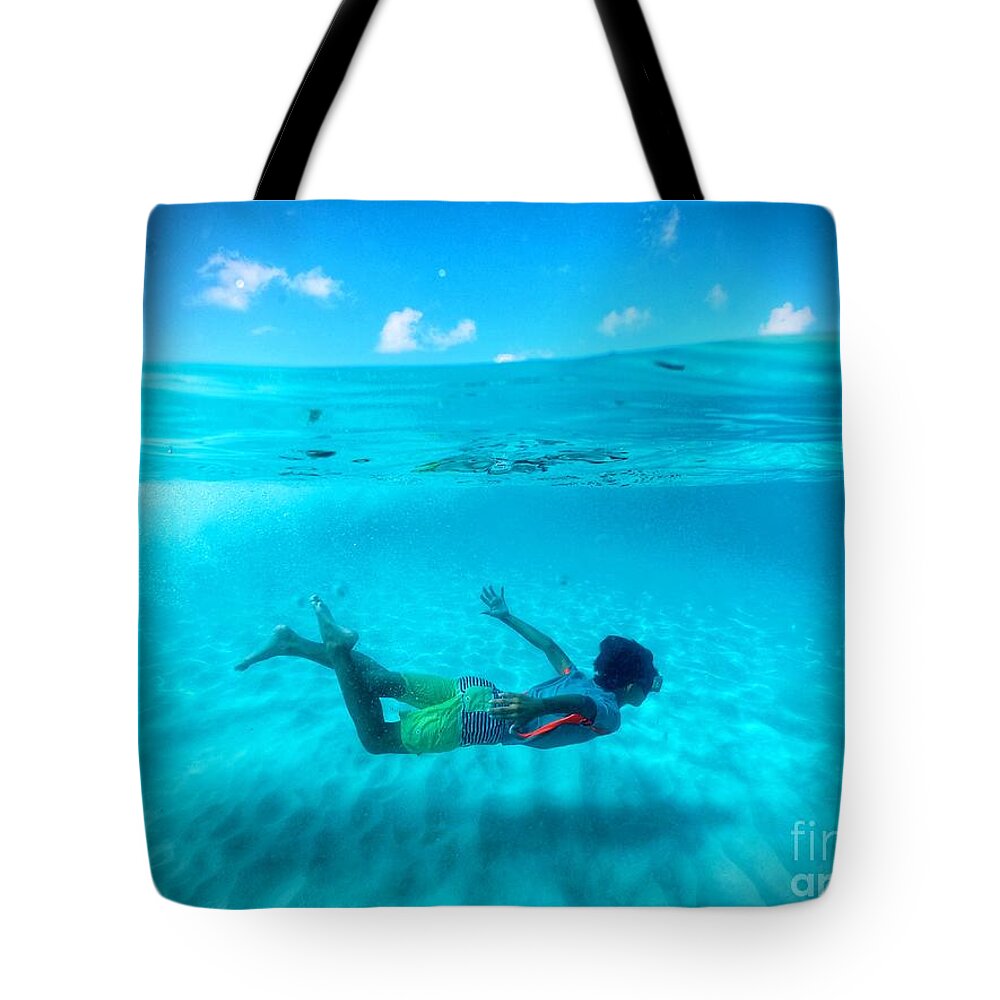 Grand Anse Beach Tote Bag featuring the photograph Swimming Free by Laura Forde