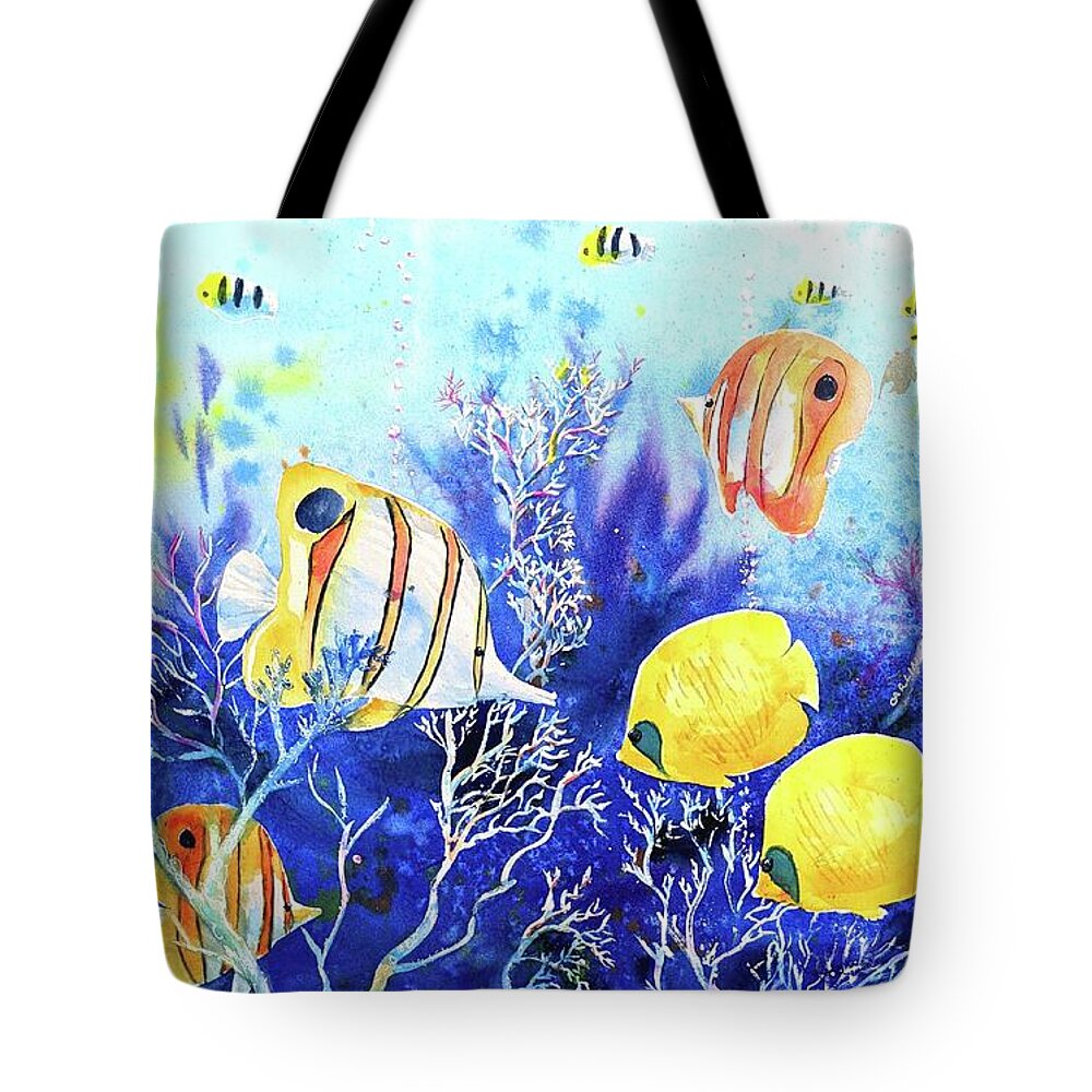 Underwater Tote Bag featuring the painting Swimming with the Fish by Carlin Blahnik CarlinArtWatercolor