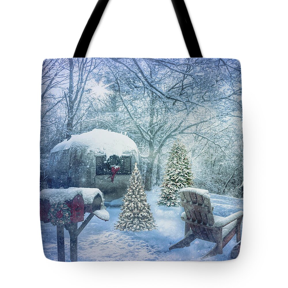 Barns Tote Bag featuring the photograph Swirling Christmas Country Snow by Debra and Dave Vanderlaan