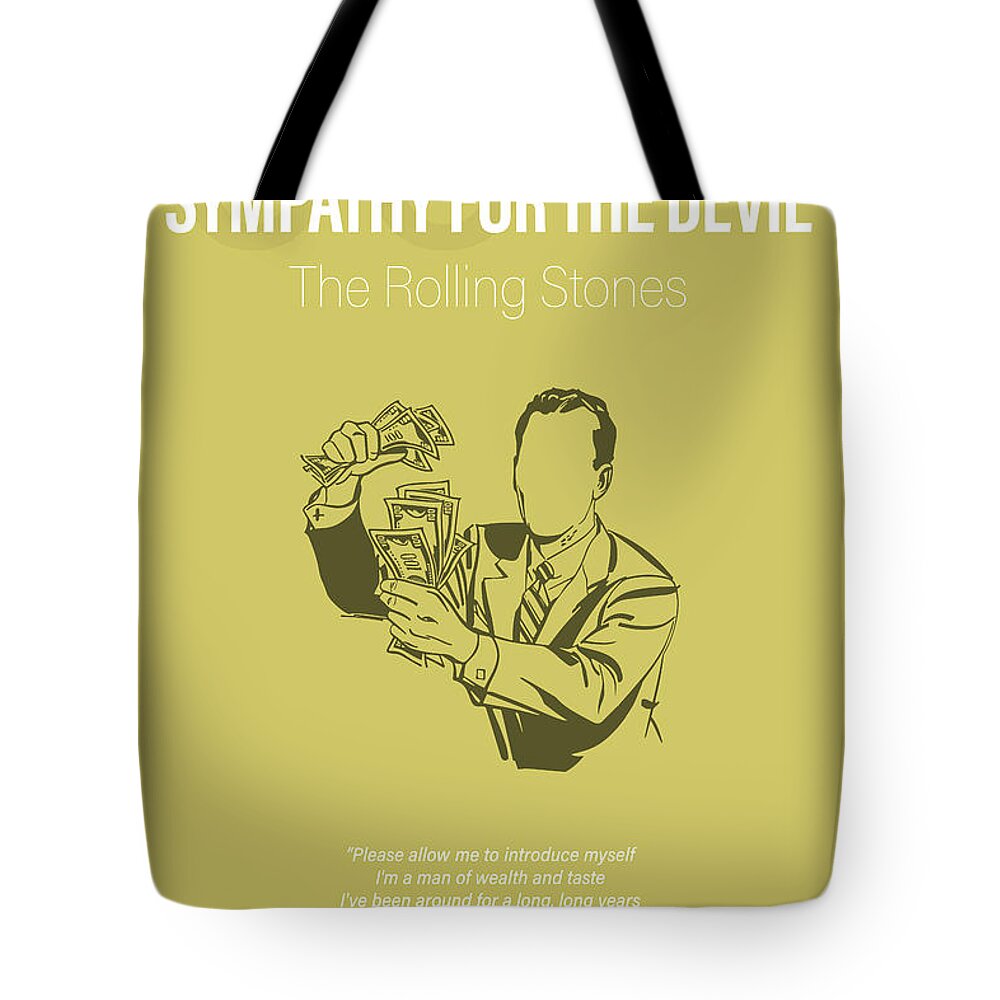 Sympathy For The Devil Tote Bag featuring the mixed media Sympathy For The Devil The Rolling Stones Minimalist Song Lyrics Greatest Hits of All Time 106 by Design Turnpike