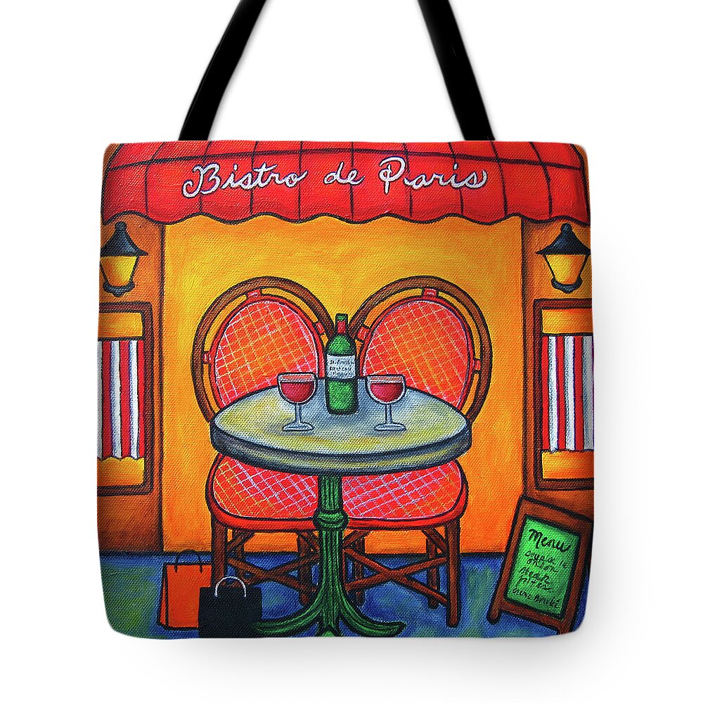 Paris Tote Bag featuring the painting Table for Two in Paris by Lisa Lorenz
