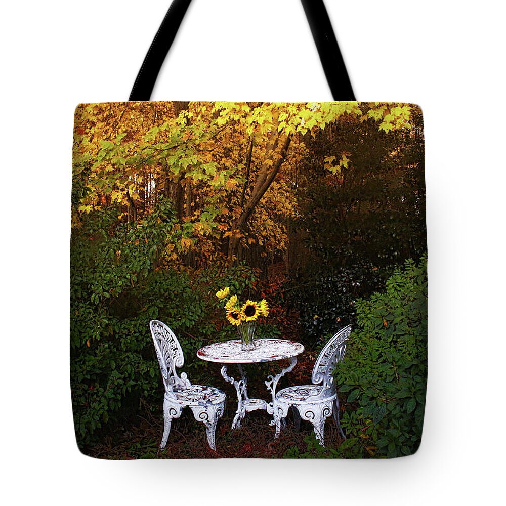 Autumn Tote Bag featuring the photograph Table for Two by Ola Allen