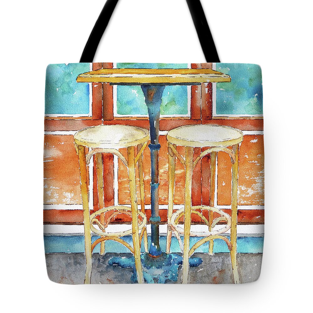 Coffee Signs Tote Bag featuring the painting Table For Two Paris by Pat Katz