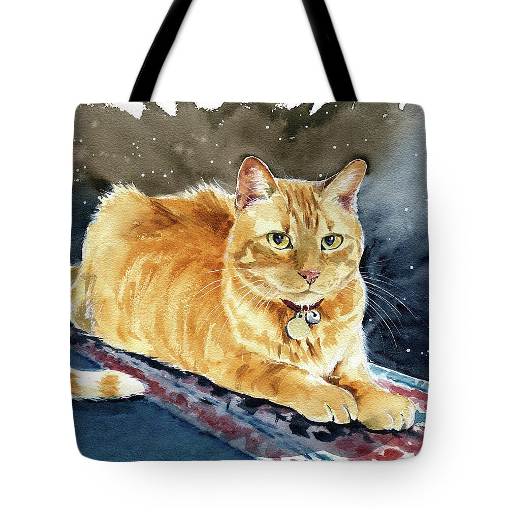 Cats Tote Bag featuring the painting Taffy Orange Tabby Cat Painting by Dora Hathazi Mendes