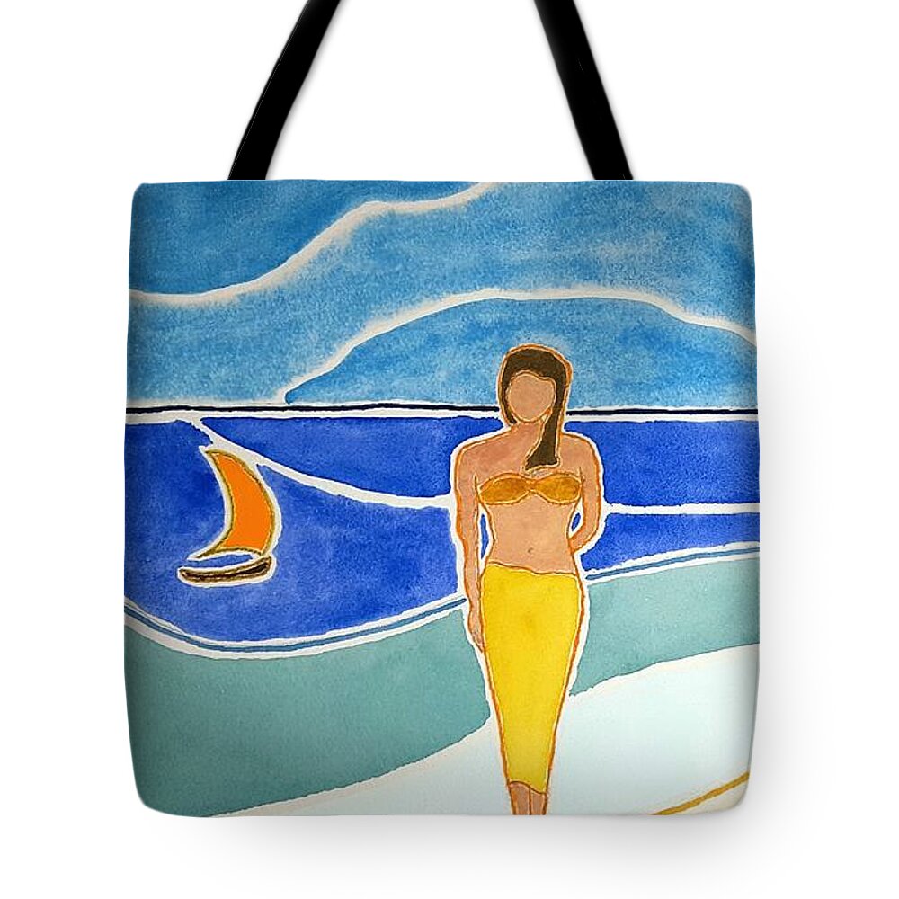 Watercolor Tote Bag featuring the painting Tahitian Shore by John Klobucher