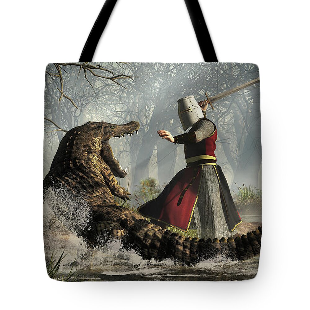 Knight Tote Bag featuring the digital art Tales of Dragons by Daniel Eskridge