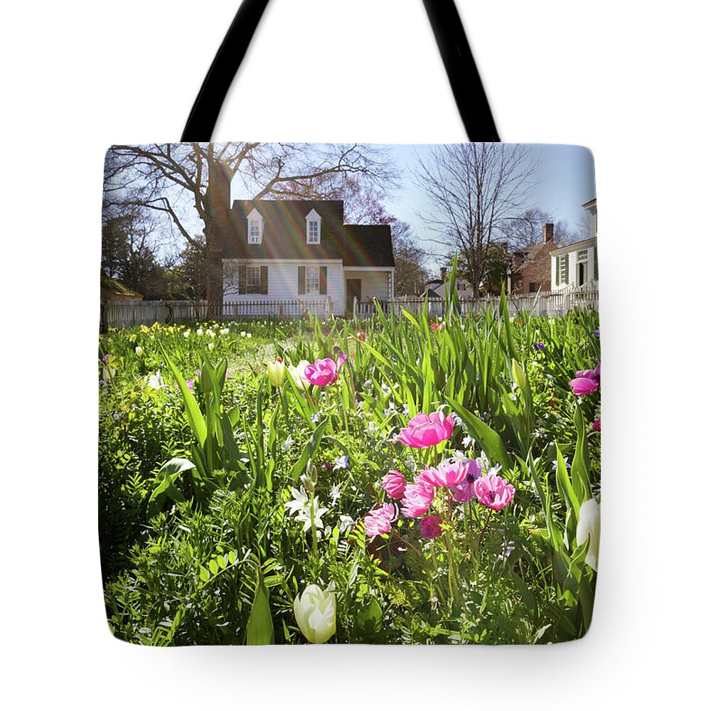 Colonial Williamsburg Tote Bag featuring the photograph Taliaferro-Cole Garden in March by Rachel Morrison