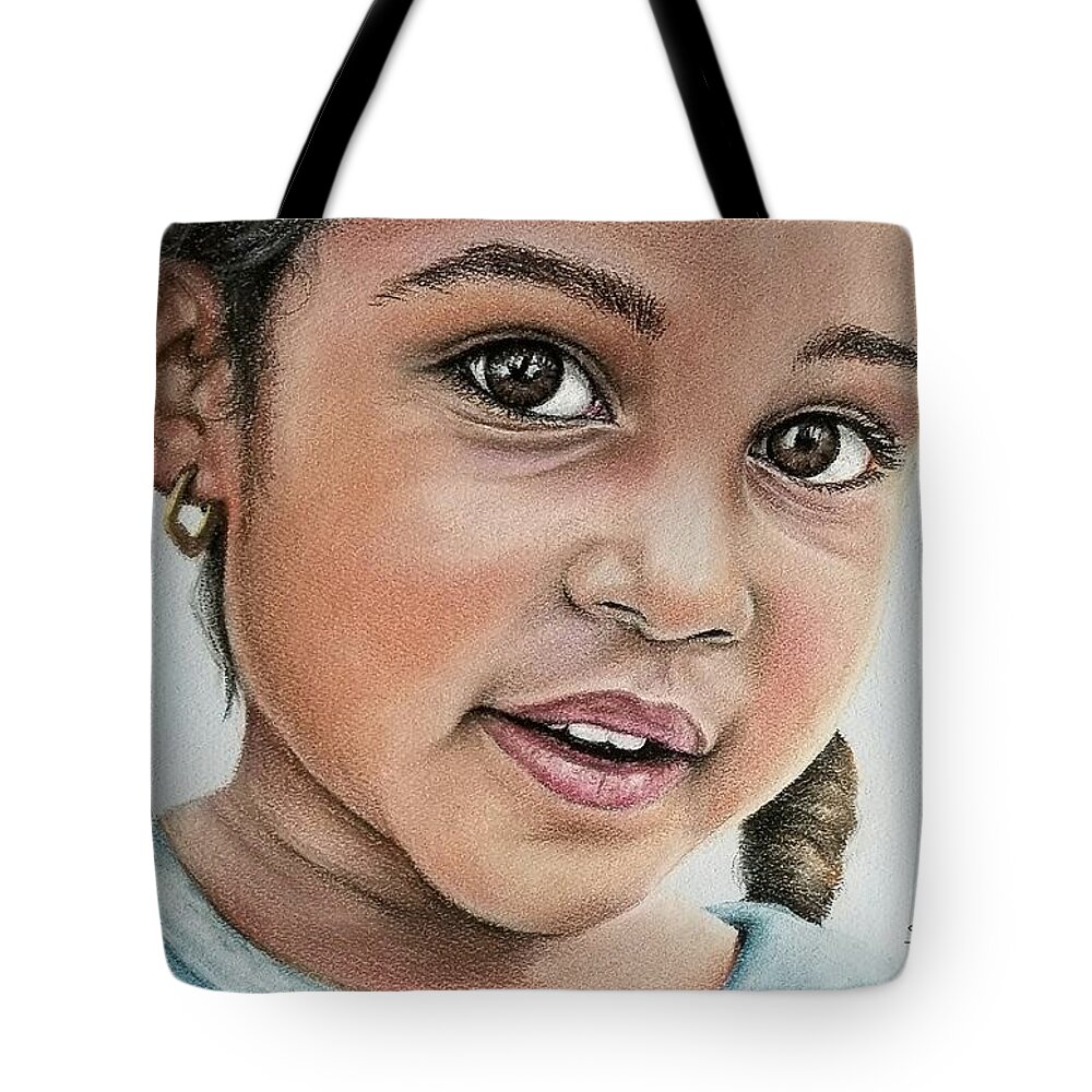 Girl Tote Bag featuring the drawing Talking Eyes by Pamela Sanders