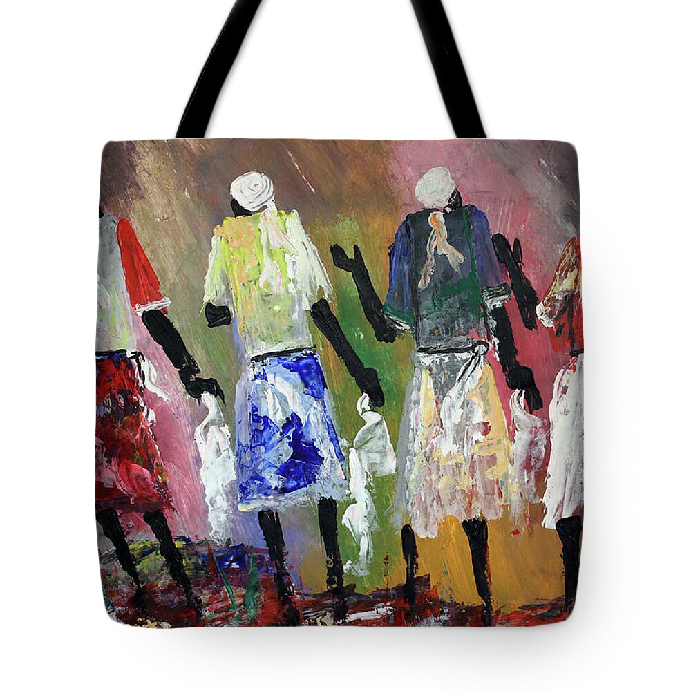 Peter Sibeko Tote Bag featuring the painting Talks Of Peace by Peter Sibeko