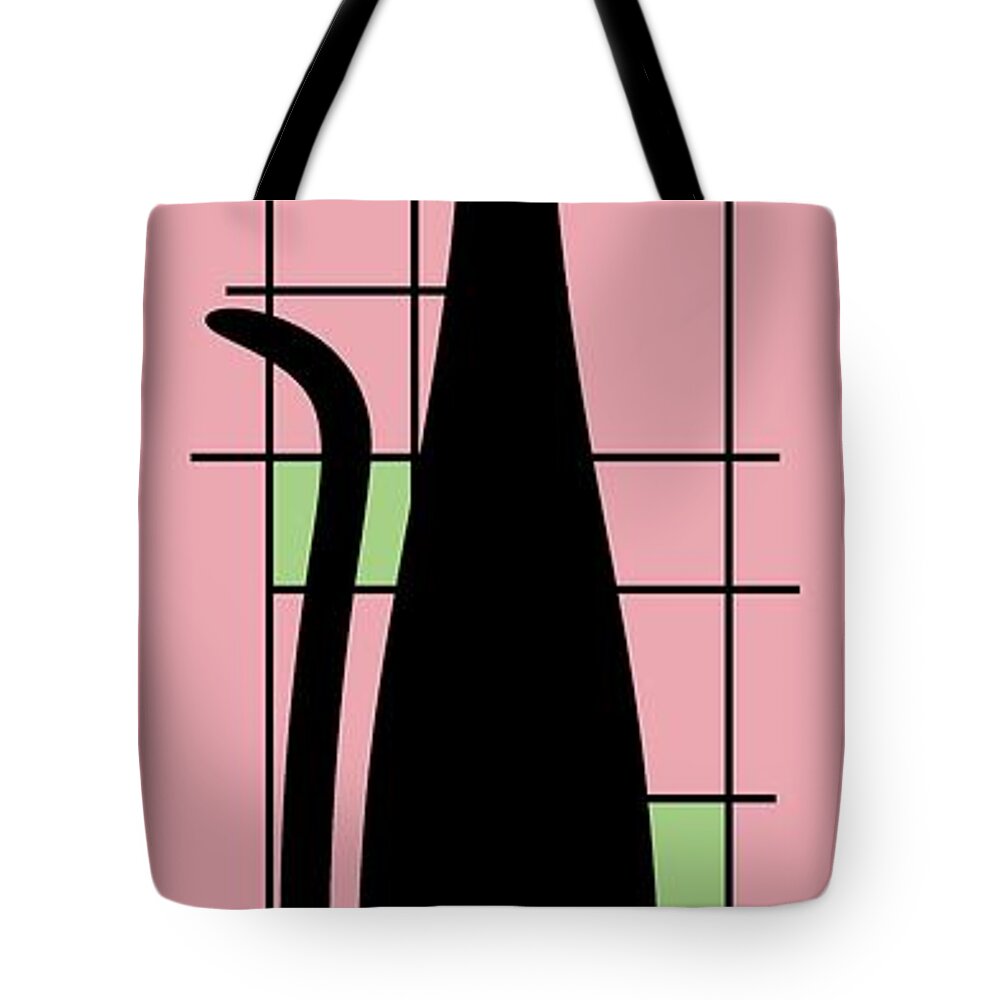 Mid Century Modern Cat Tote Bag featuring the digital art Tall Mondrian Cat on Pink by Donna Mibus