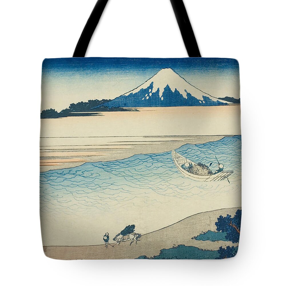19th Century Art Tote Bag featuring the relief Tama River in Musashi Province, from the series Thirty-Six Views of Mount Fuji by Katsushika Hokusai