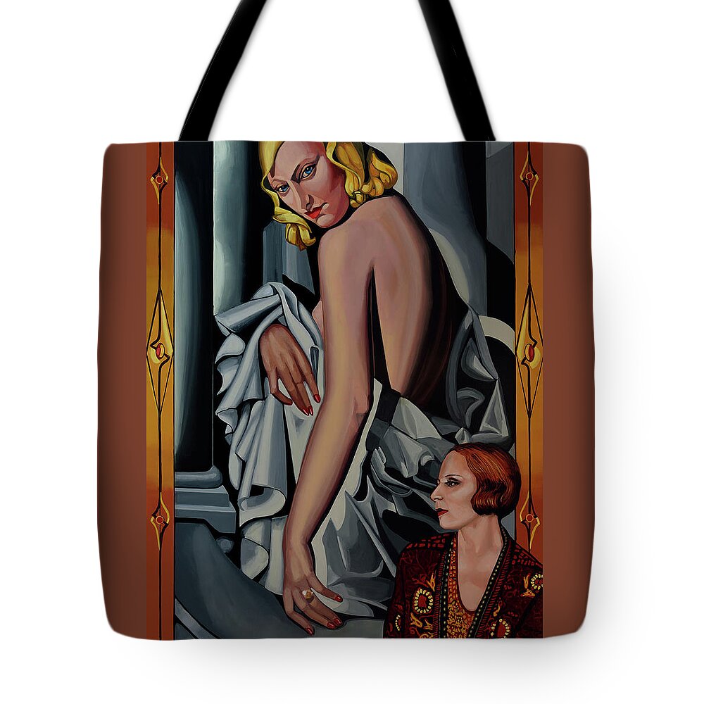 Tamara De Lempicka Tote Bag featuring the painting Tamara de Lempicka Painting by Paul Meijering