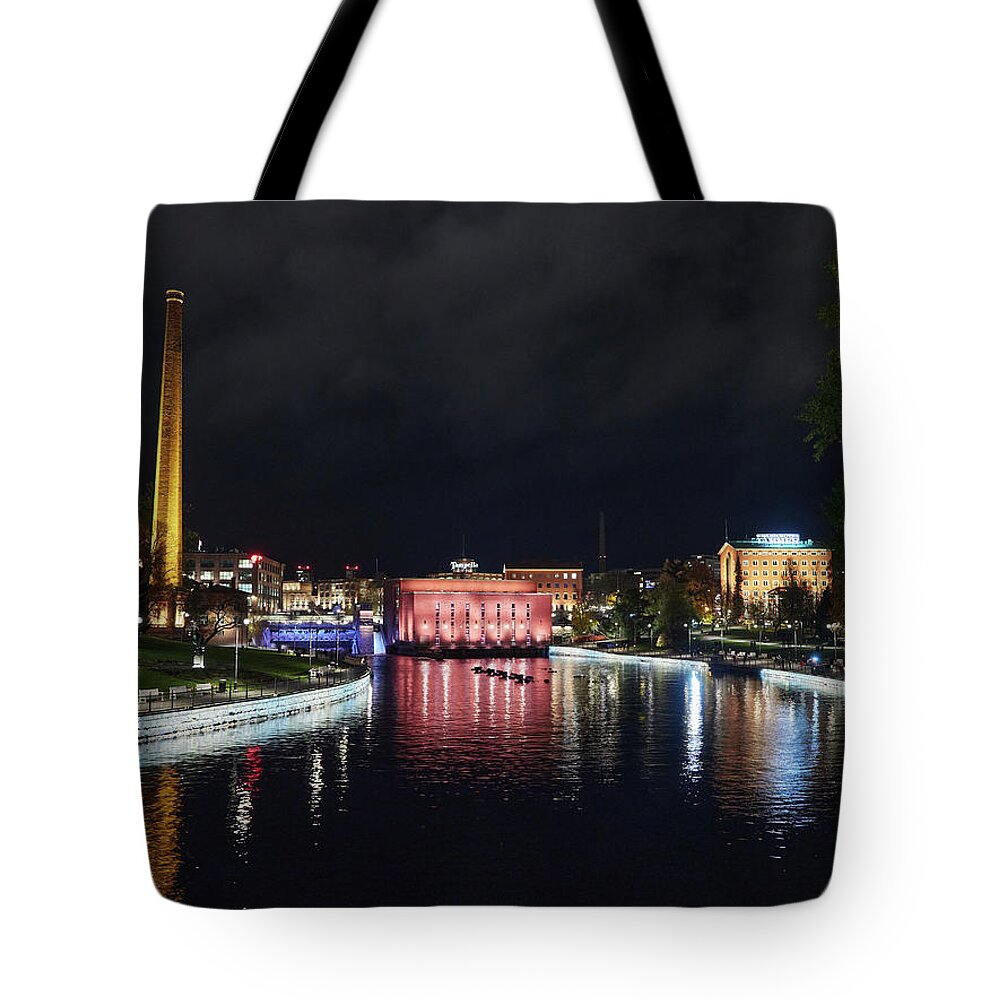 Finland Tote Bag featuring the photograph Tammerkoski by night by Jouko Lehto