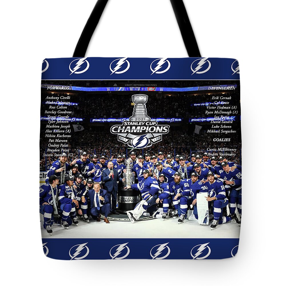Tampa Bay Lightning 2021 Stanley Cup Poster Tote Bag by Bob Wood - Pixels