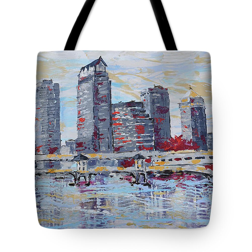  Tote Bag featuring the painting Tampa Downtown Skyline by Jyotika Shroff