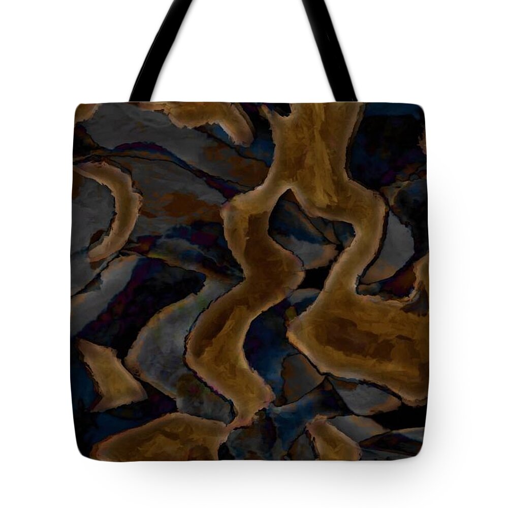 Tan Tote Bag featuring the digital art Tan Gray Abstract by Delynn Addams