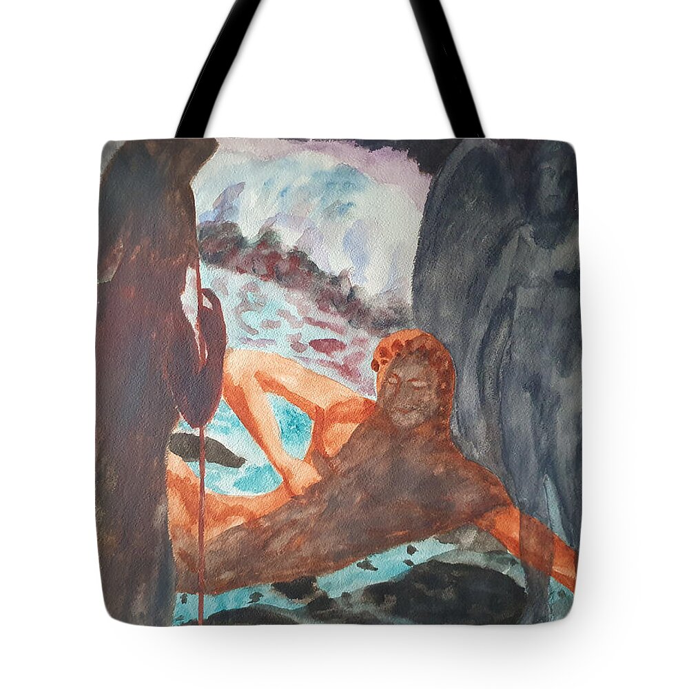 Masterpiece Paintings Tote Bag featuring the painting Tanathos Death of a Warrior by Enrico Garff