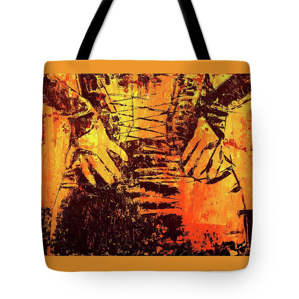 Girl Tote Bag featuring the painting Tangence - The Backstage by Sv Bell